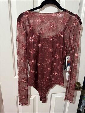 NYC Burgundy Floral Sheer Long-Sleeve Bodysuit